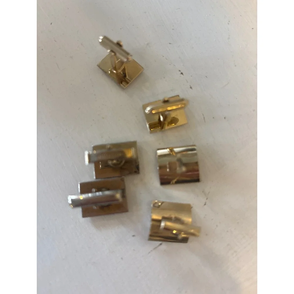 Vintage Gold Tone Cufflinks Set of 3 Pairs MCM Ribbed Pearl Geometric Designs